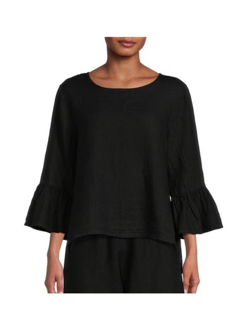 Bryn Walker  Fran Black Linen Blouse 3/4 Bell Sleeves Size Medium